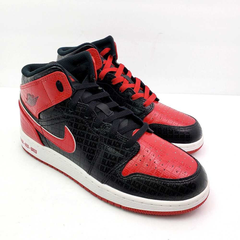 Nike Air Jordan 1 Mid Bred Youth Size 7Y Womens Sz 8.5 Black Red Sneaker Shoes